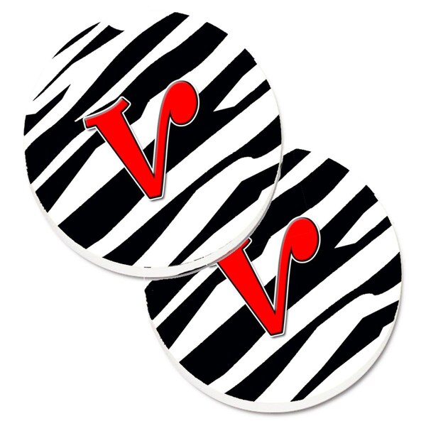 Carolines Treasures Monogram Initial V Zebra Red Set of 2 Cup Holder Car Coaster CJ1024-VCARC - main